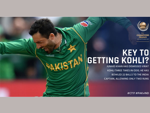 icc champions trophy 2017: Junaid khan dismissed virat kohli 3 times in odis icc champions trophy 2017: Junaid khan dismissed virat kohli 3 times in odis
