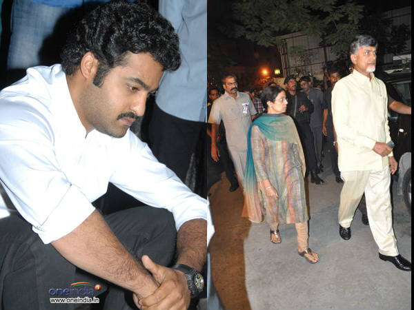 Chandrababu and Jr NTR visits Harikrishna residency Chandrababu and Jr NTR visits Harikrishna residency