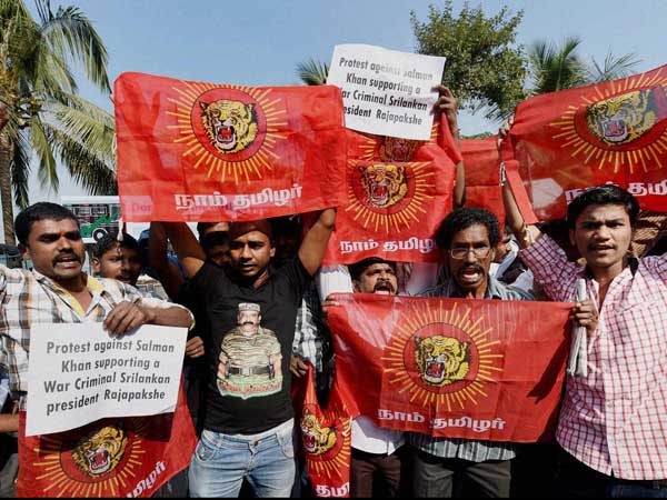 Tamils hold protests outside Salman Khan's residence, security heightened Tamils hold protests outside Salman Khan's residence, security heightened