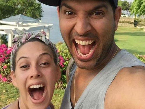 Yuvraj Singh celebrates with Hazel Keech after Sunrisers Hyderabad lift maiden IPL title Yuvraj Singh celebrates with Hazel Keech after Sunrisers Hyderabad lift maiden IPL title