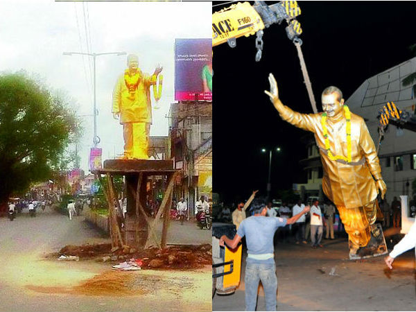 NTR statue also removed from Amaravati road NTR statue also removed from Amaravati road