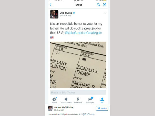 US election: Eric Trump tweets photo of ballot paper, did he break the law? US election: Eric Trump tweets photo of ballot paper, did he break the law?