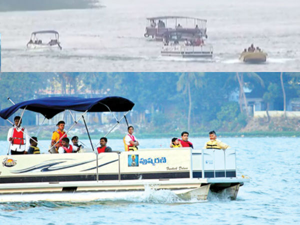AP CM Chandrababu Naidu goes for boating with his family in Krishna River AP CM Chandrababu Naidu goes for boating with his family in Krishna River