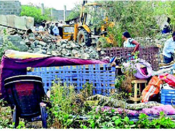 Government officials demolished houses in SR Nagar Government officials demolished houses in SR Nagar