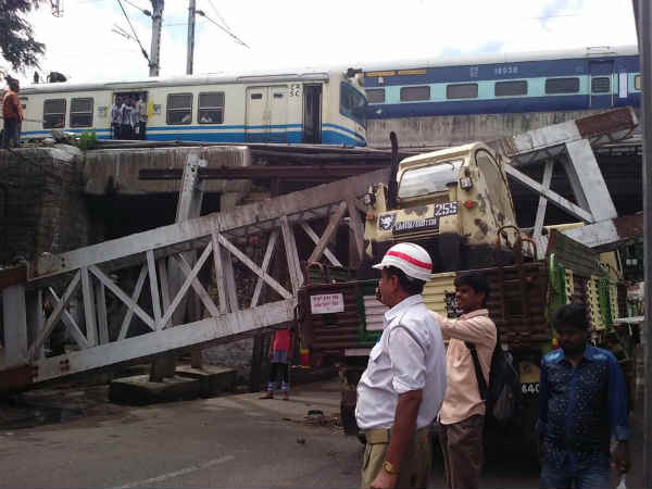 railway bridge railing collapses after hitting a military vehicle railway bridge railing collapses after hitting a military vehicle