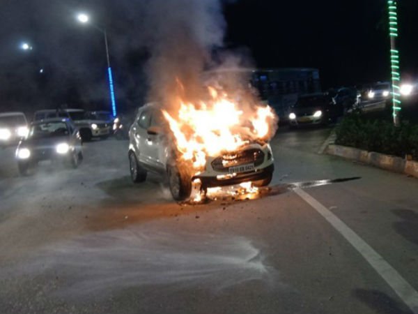Car catches fire near Rajiv Gandhi International Airport Car catches fire near Rajiv Gandhi International Airport