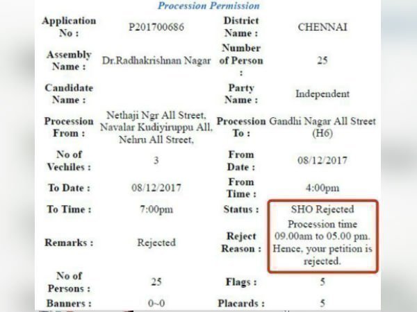 Police not given permission do campaign in RK Nagar for TTV Dinakaran Police not given permission do campaign in RK Nagar for TTV Dinakaran