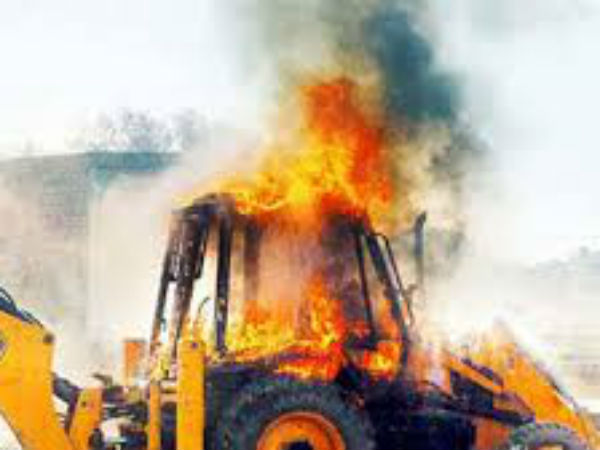 Maoists torch vehicle in visakha district Maoists torch vehicle in visakha district