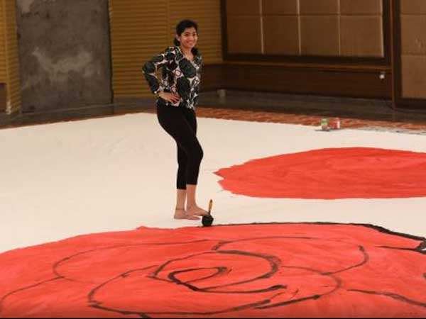 Hyderabad Girl Makes World's Largest Painting By Feet Hyderabad Girl Makes World's Largest Painting By Feet