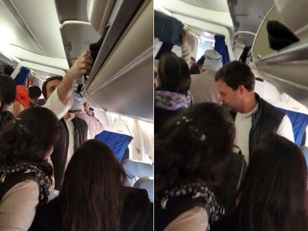 Rahul Gandhi helps co-passengers place luggage onboard flight Rahul Gandhi helps co-passengers place luggage onboard flight