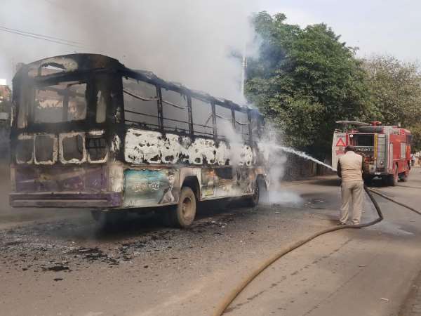 Protests in Allahabad over law student's murder, Bus set on fire Protests in Allahabad over law student's murder, Bus set on fire