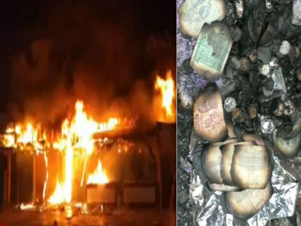 Fire Accident in Linen Center at Vijayawada Fire Accident in Linen Center at Vijayawada
