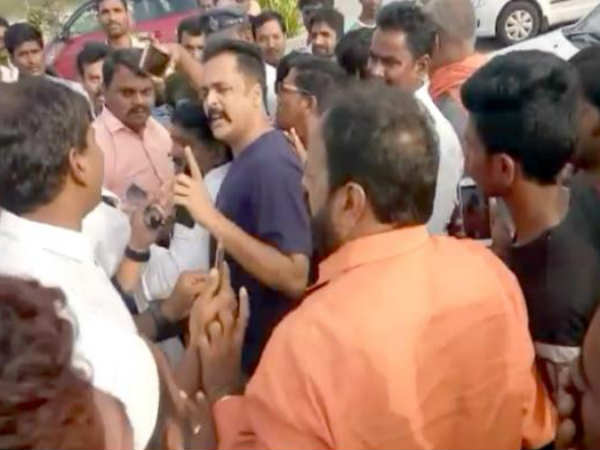 sivaji detained by bjp high tension at gannavaram airport sivaji detained by bjp high tension at gannavaram airport