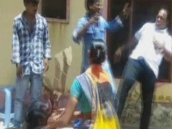 MPP Kicked Woman in Dharpally of Nizamabad MPP Kicked Woman in Dharpally of Nizamabad