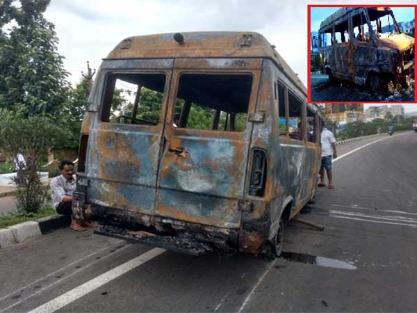 Ambulance catches fire in Visakha District Ambulance catches fire in Visakha District