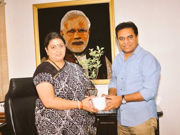 KTR meets Smriti Irani over Handloom Sector development in Telangana KTR meets Smriti Irani over Handloom Sector development in Telangana