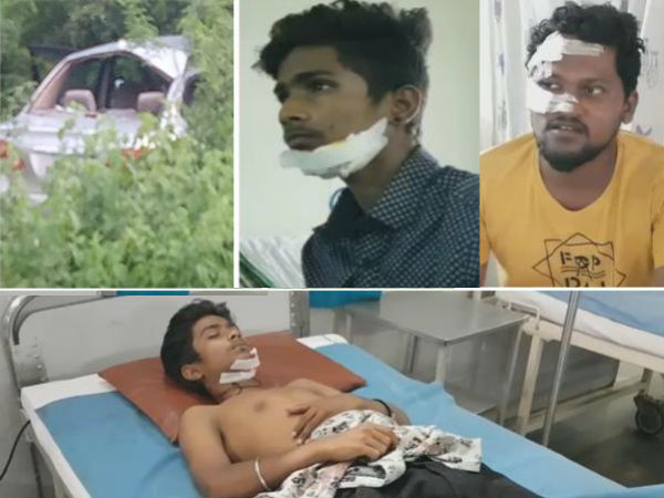 హరికృష్ణ కారు ఢీకొనడంతో గాయాలపాలైన యువకులు