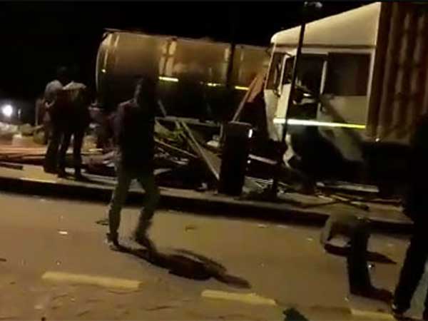 A container accident at toopran toll gate: one died, 7 injured A container accident at toopran toll gate: one died, 7 injured