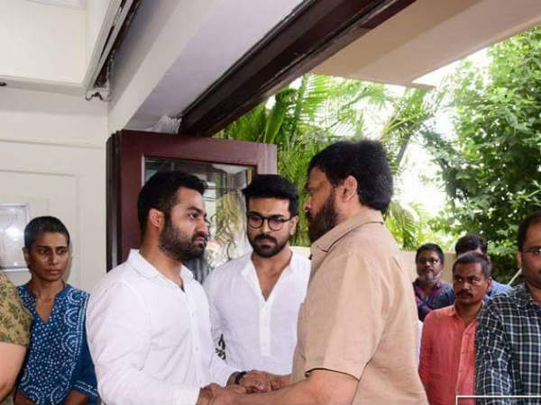 Chiranjeevi and Ram Charan Pay Tribute To HariKrishna Chiranjeevi and Ram Charan Pay Tribute To HariKrishna