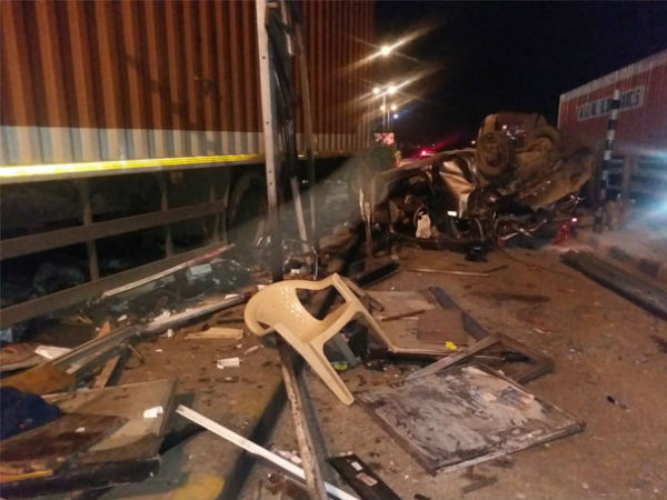 A container accident at toopran toll gate: one died, 7 injured A container accident at toopran toll gate: one died, 7 injured