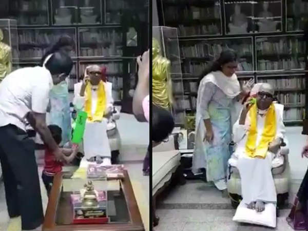 When Kalaignar Karunanidhi playing cricket with his grandson When Kalaignar Karunanidhi playing cricket with his grandson