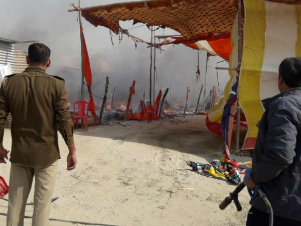 Fire at Kumbh Mela camp in Prayagraj after suspected cylinder blast Fire at Kumbh Mela camp in Prayagraj after suspected cylinder blast