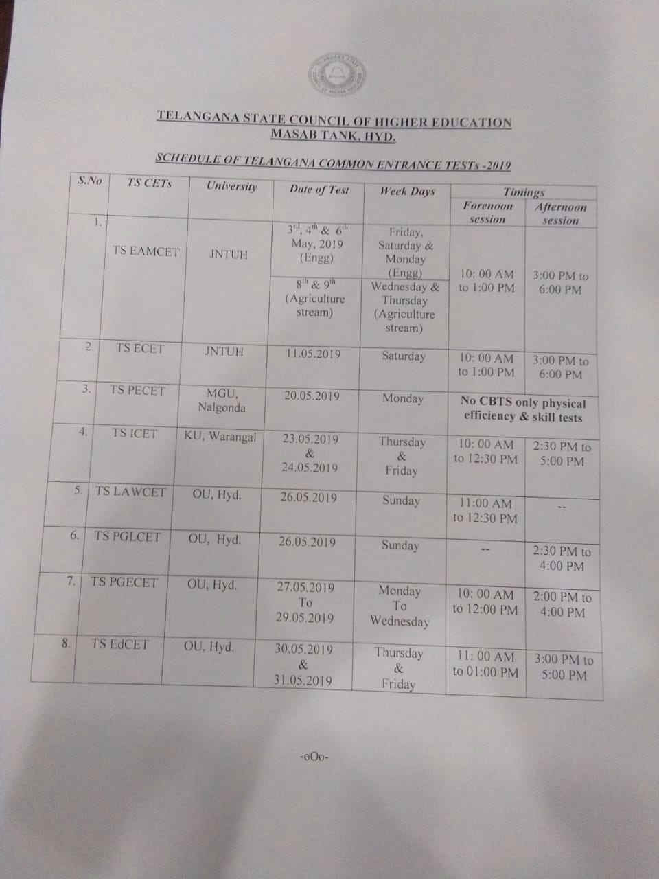 Telangana state cet shedule released Telangana state cet shedule released
