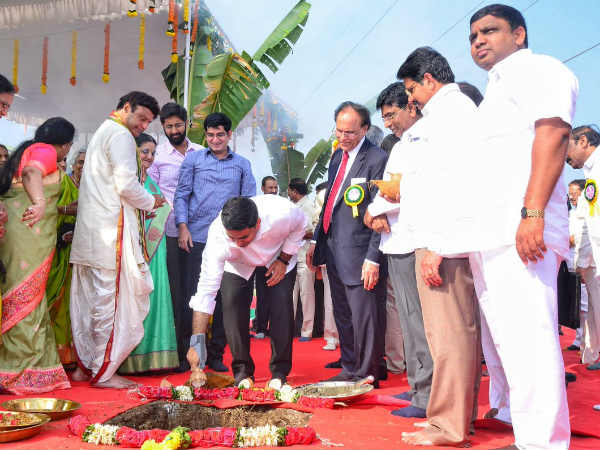 Laying foundation ceremony for Basava tharakam indo americal cancer hospital held at Ap capital Amaravathi area Laying foundation ceremony for Basava tharakam indo americal cancer hospital held at Ap capital Amaravathi area