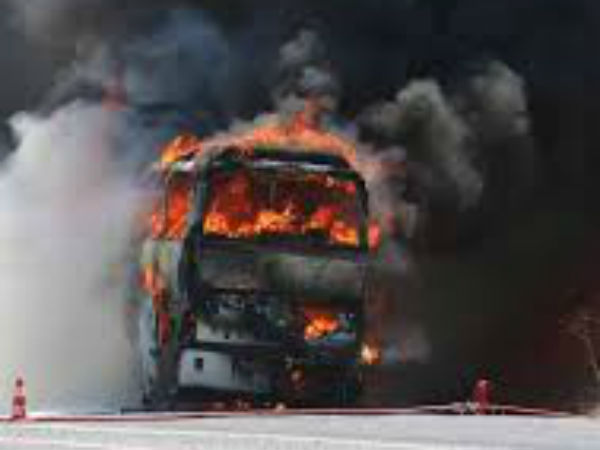 running bus fire broken .. driver alert passengers are safe running bus fire broken .. driver alert passengers are safe