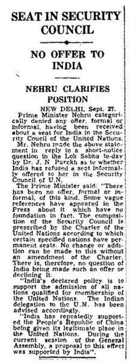Nehru on permanent UNSC membership: ‘No question of a seat being offered and India declining it’ Nehru on permanent UNSC membership: ‘No question of a seat being offered and India declining it’