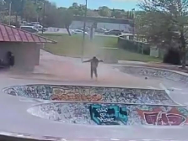 Watch man get twirled in a wild dust devil at Fairfield skate park Watch man get twirled in a wild dust devil at Fairfield skate park