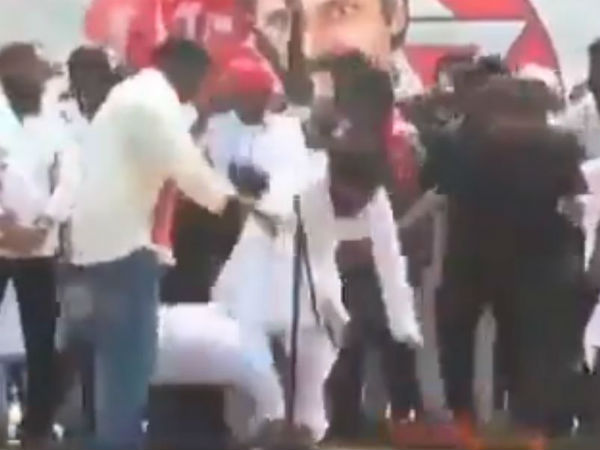 Jana Sena Party Chief Pawan Kalyan fell down on the Dias at Vizayanagaram Jana Sena Party Chief Pawan Kalyan fell down on the Dias at Vizayanagaram
