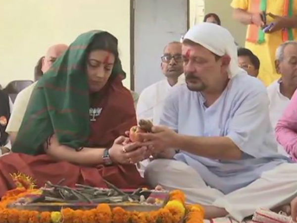 Smriti Irani, Husband Perform Puja Before Filing Amethi Nomination Today Smriti Irani, Husband Perform Puja Before Filing Amethi Nomination Today