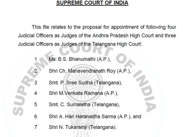 SC Collegium Recommends 4 new Judges to AP and 3 to TS SC Collegium Recommends 4 new Judges to AP and 3 to TS