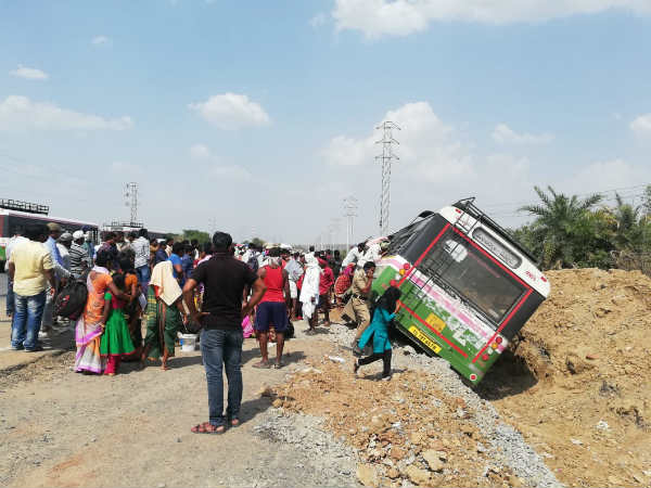 rtc buss accident at mancherial, driver serious, 19 wounded rtc buss accident at mancherial, driver serious, 19 wounded