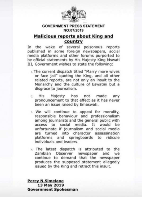 Marry 5 wives or be jailed, Swaziland King orders country men Marry 5 wives or be jailed, Swaziland King orders country men