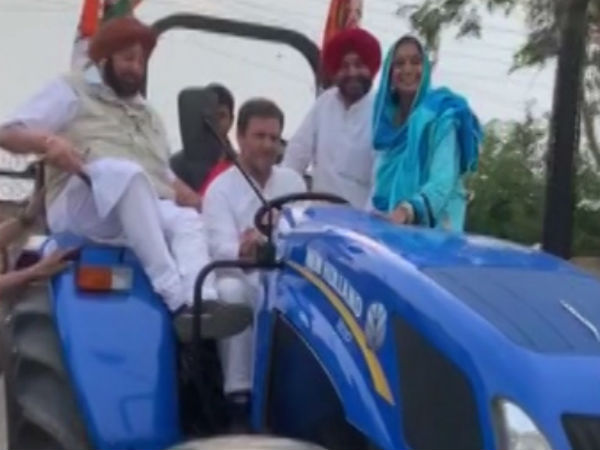 Congress Chief Rahul Gandhi drove Tractor at Ludhiana in Punjab Congress Chief Rahul Gandhi drove Tractor at Ludhiana in Punjab