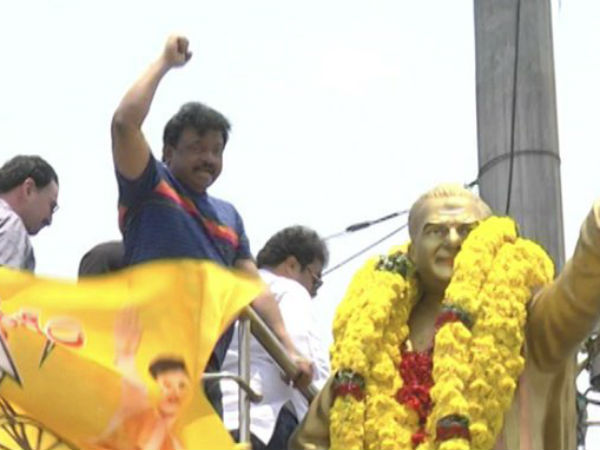 Ram Gopal Varma garlanding to TDP founder and Former CM of AP NT Ramarao at Vijayawada Ram Gopal Varma garlanding to TDP founder and Former CM of AP NT Ramarao at Vijayawada