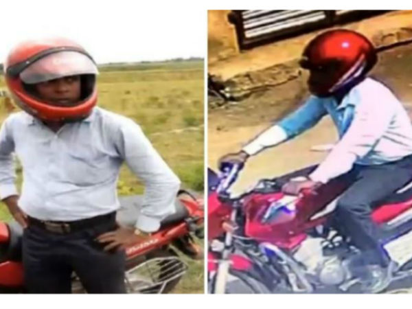 రెడ్ కలర్ బైక్ విత్ రెడ్ కలర్ హెల్మంట్ వాడి స్ట్రైల్