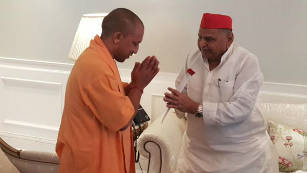 UP CM Yogi Adithyanath meets SP leader Mulayam Singh Yadav UP CM Yogi Adithyanath meets SP leader Mulayam Singh Yadav