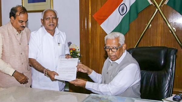 Yeddyurappa meets governor to claim majority in assembly Yeddyurappa meets governor to claim majority in assembly