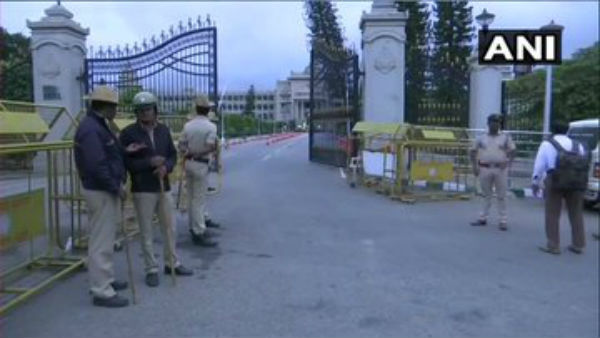 Karnataka BJP legislators go for morning walk in Assembly premises in Bengaluru after protest over night dharna Karnataka BJP legislators go for morning walk in Assembly premises in Bengaluru after protest over night dharna