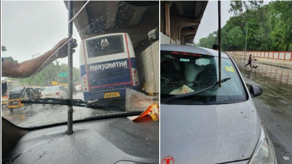 Iron rod pierce into car wind shield, narrow escape for fashion designer Iron rod pierce into car wind shield, narrow escape for fashion designer