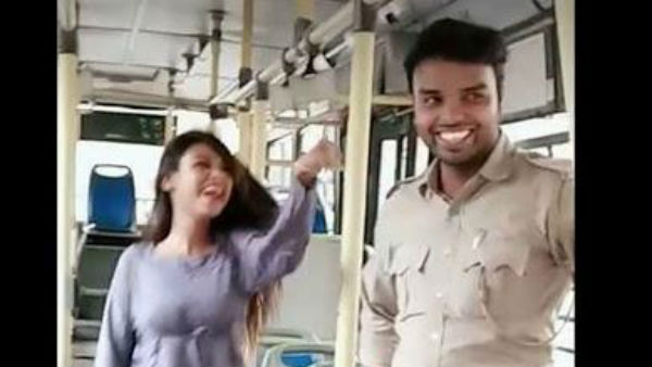 Delhi transport staff dancing with girl in bus face action Delhi transport staff dancing with girl in bus face action