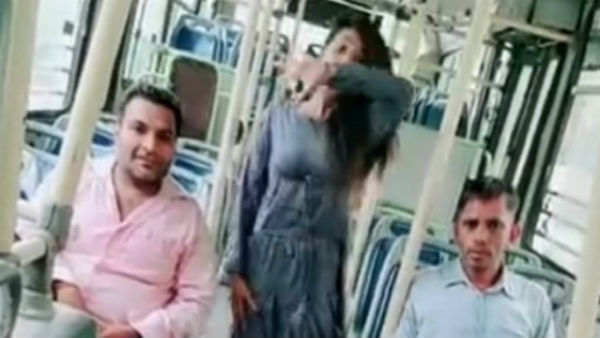 Delhi transport staff dancing with girl in bus face action Delhi transport staff dancing with girl in bus face action
