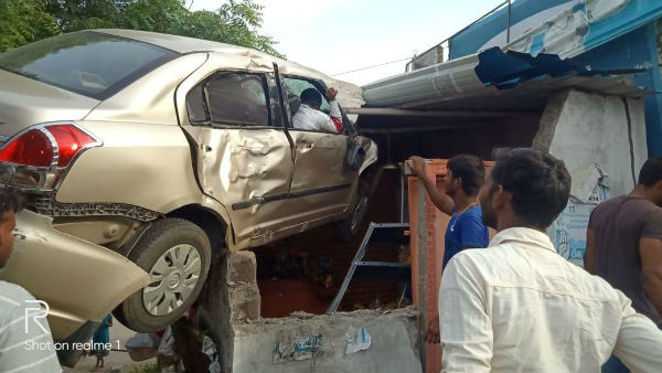 car speed does not control then went to top on shed in karimnagar car speed does not control then went to top on shed in karimnagar