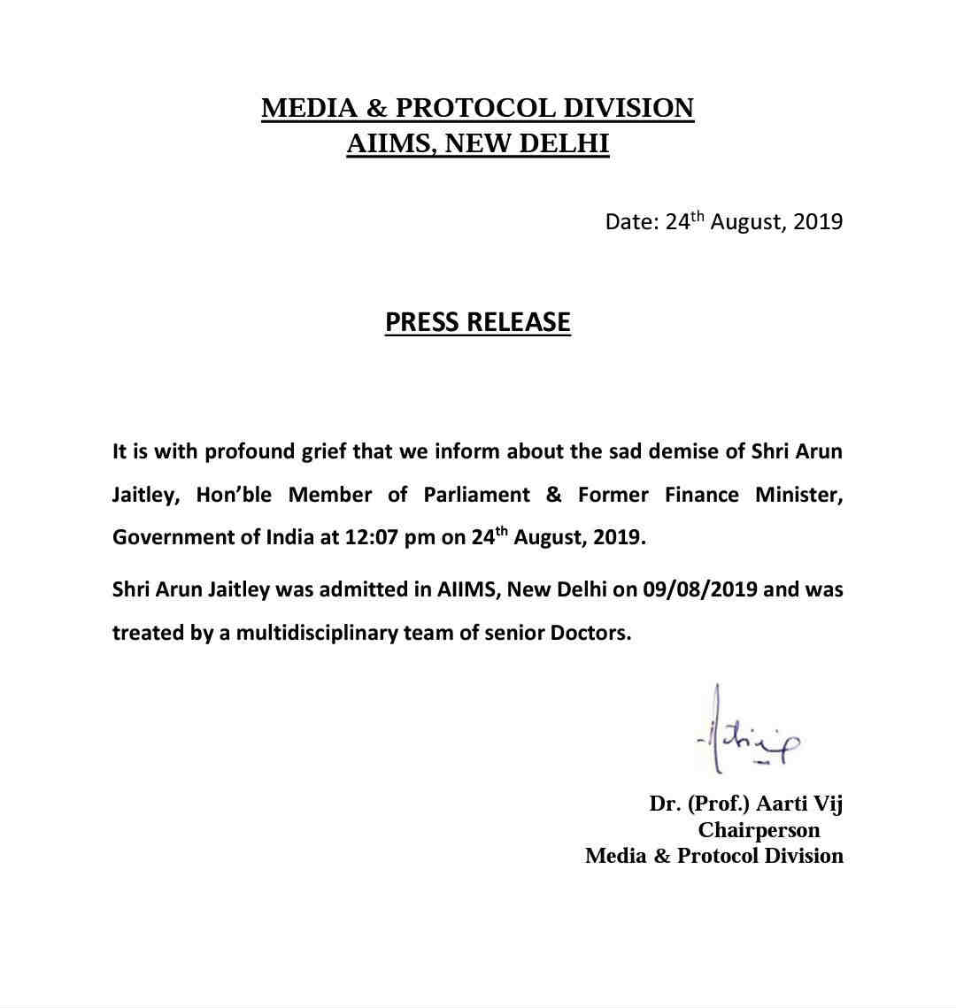 Former Union Minister Arun Jaitely nomore Former Union Minister Arun Jaitely nomore