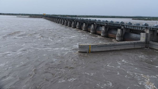 Crest gates of Sunkesula barrage in Kurnool District of Andhra Pradesh lifted on Tuesday Crest gates of Sunkesula barrage in Kurnool District of Andhra Pradesh lifted on Tuesday