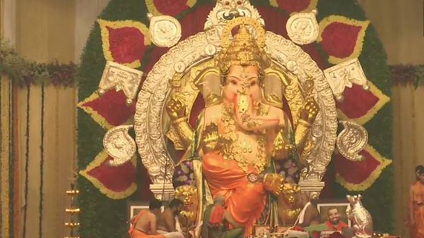 Preparations being done at the pandal of GSB Seva Mandal for the darshan of gold Ganesh Preparations being done at the pandal of GSB Seva Mandal for the darshan of gold Ganesh