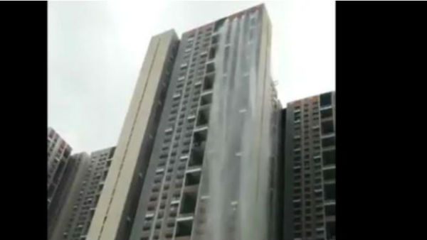 Cuffe Parade skyscraper turns waterfall due to Mumbai rains. Crazy viral video Cuffe Parade skyscraper turns waterfall due to Mumbai rains. Crazy viral video